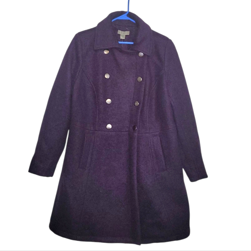 NWT CJ Banks Double Breasted Wool Blend Pea Coat Winter Purple 1X 16/18W
